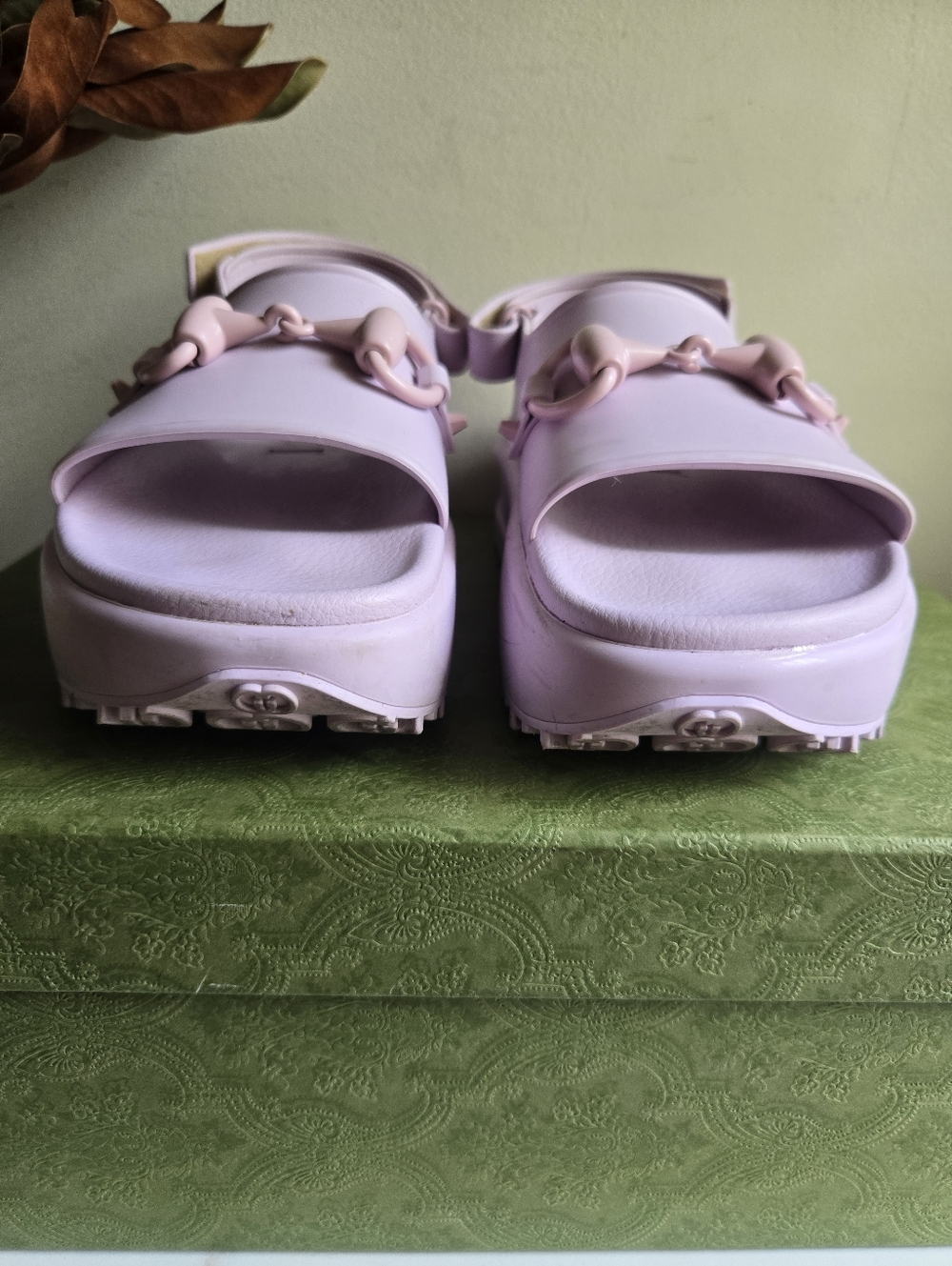 GUC Gucci Horsebit Women's Violet & Pale Pink Rubber Sandals Size 10 US 40 IT - Picture 9 of 15